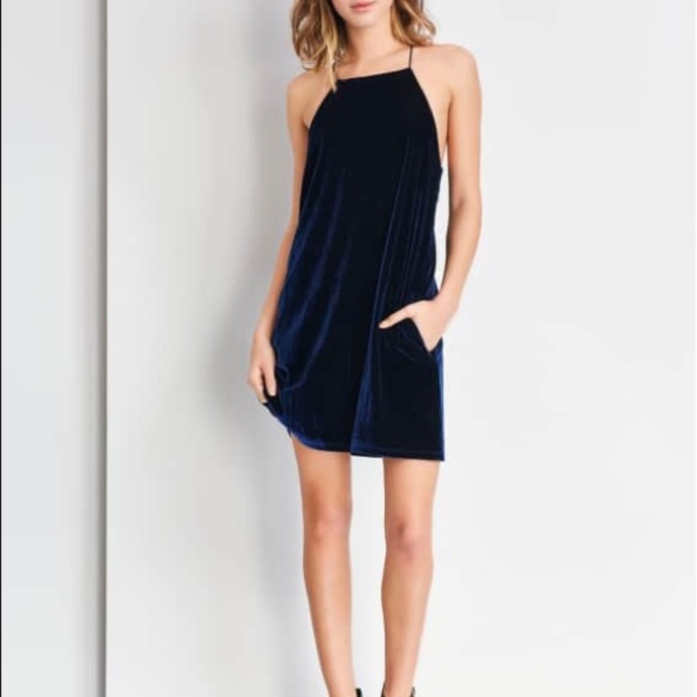 NBD velvet blue shift dress